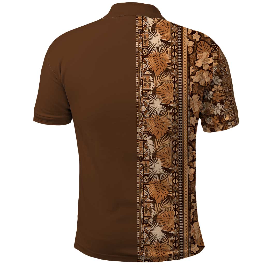 Hawaiian Tribal Elements Hibiscus Polo Shirt Gold Pattern - Polynesian Pride