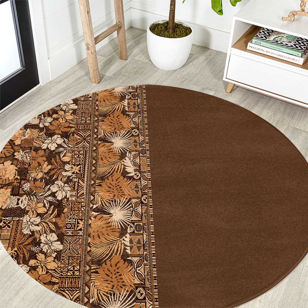 Hawaiian Tribal Elements Hibiscus Round Carpet Gold Pattern LT9 Gold - Polynesian Pride