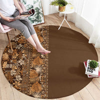 Hawaiian Tribal Elements Hibiscus Round Carpet Gold Pattern - Polynesian Pride