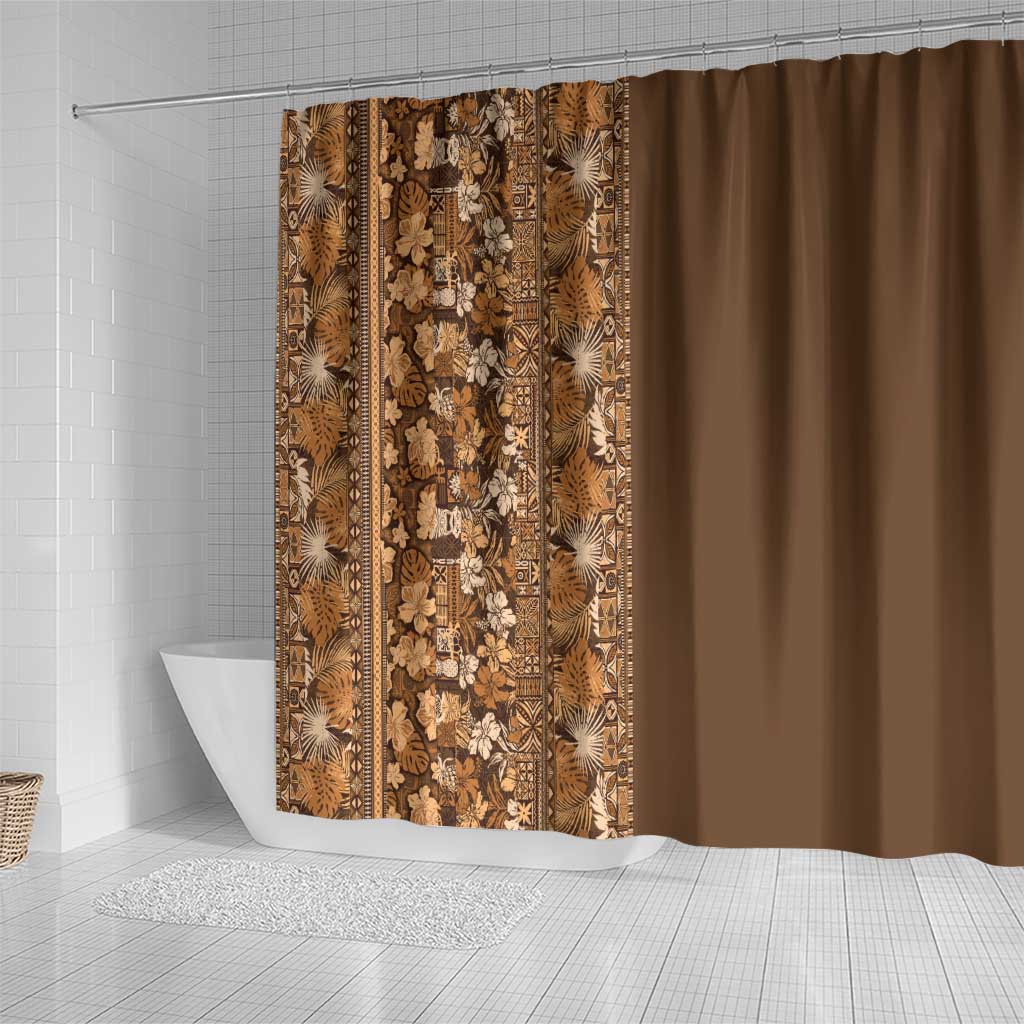 Hawaiian Tribal Elements Hibiscus Shower Curtain Gold Pattern - Polynesian Pride