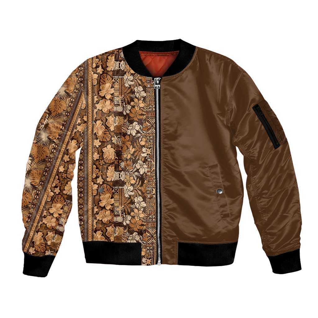 Hawaiian Tribal Elements Hibiscus Sleeve Zip Bomber Jacket Gold Pattern LT9 Unisex Gold - Polynesian Pride