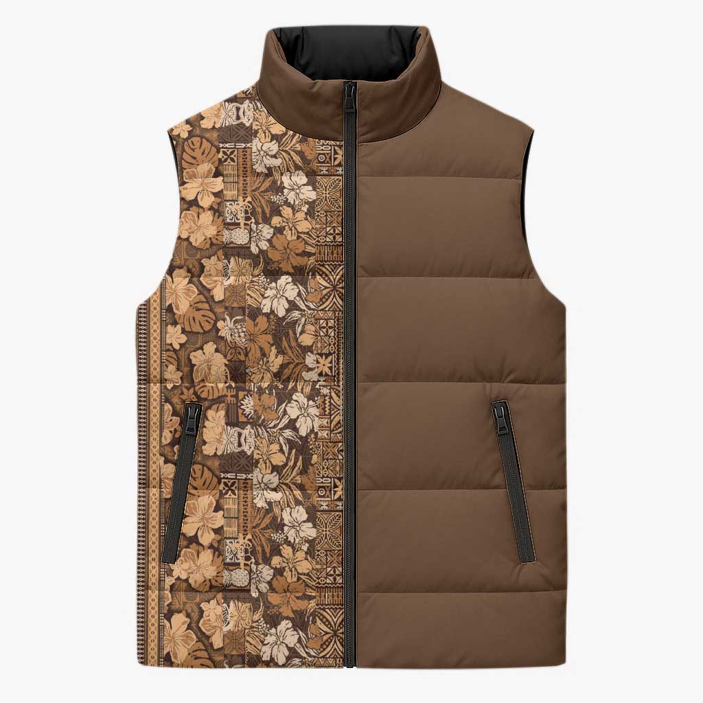 Hawaiian Tribal Elements Hibiscus Sleeveless Puffer Jacket Gold Pattern LT9 Unisex Gold - Polynesian Pride