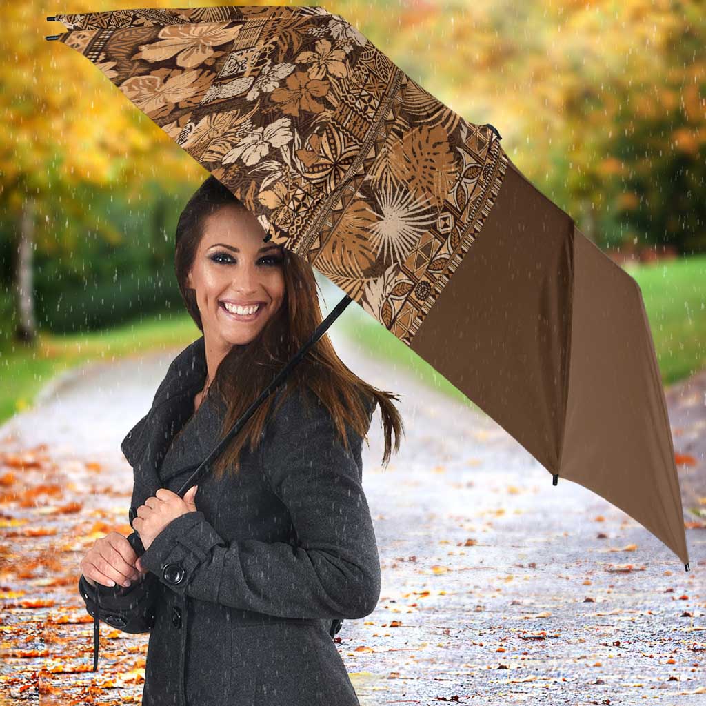 Hawaiian Tribal Elements Hibiscus Umbrella Gold Pattern - Polynesian Pride