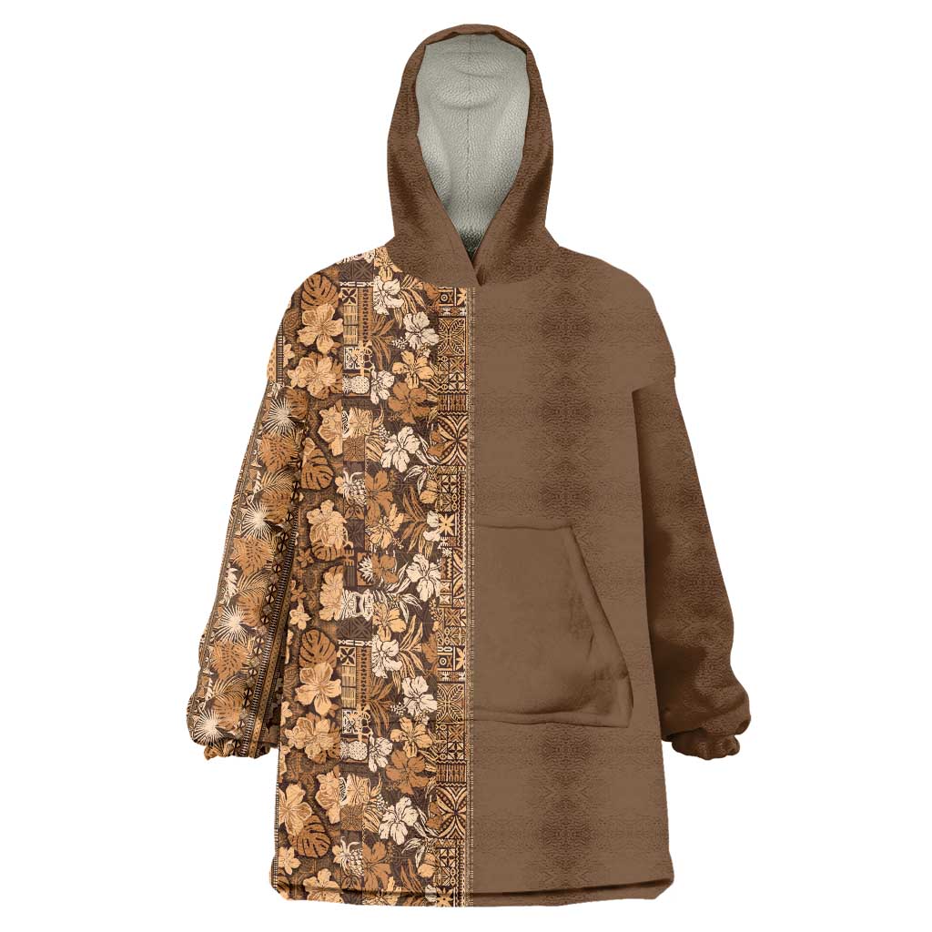 Hawaiian Tribal Elements Hibiscus Wearable Blanket Hoodie Gold Pattern LT9 One Size Gold - Polynesian Pride