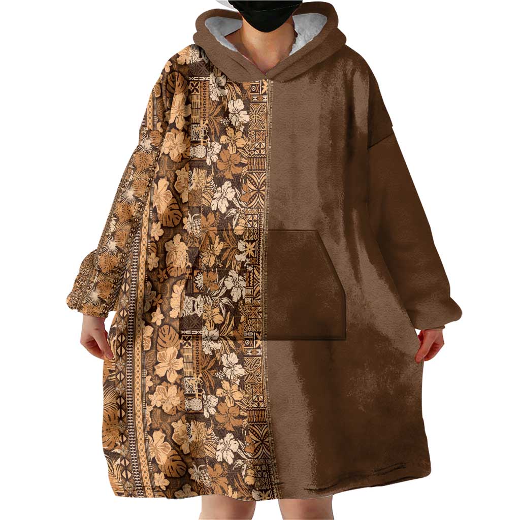 Hawaiian Tribal Elements Hibiscus Wearable Blanket Hoodie Gold Pattern LT9 - Polynesian Pride