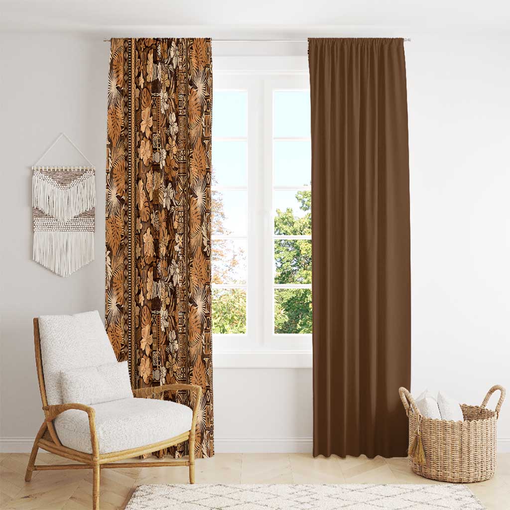Hawaiian Tribal Elements Hibiscus Window Curtain Gold Pattern - Polynesian Pride