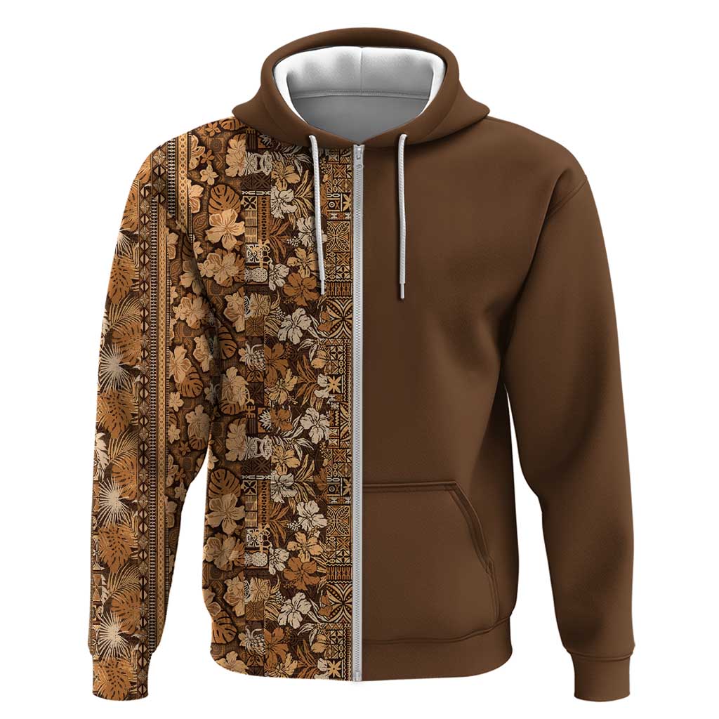 Hawaiian Tribal Elements Hibiscus Zip Hoodie Gold Pattern LT9 Zip Hoodie Gold - Polynesian Pride