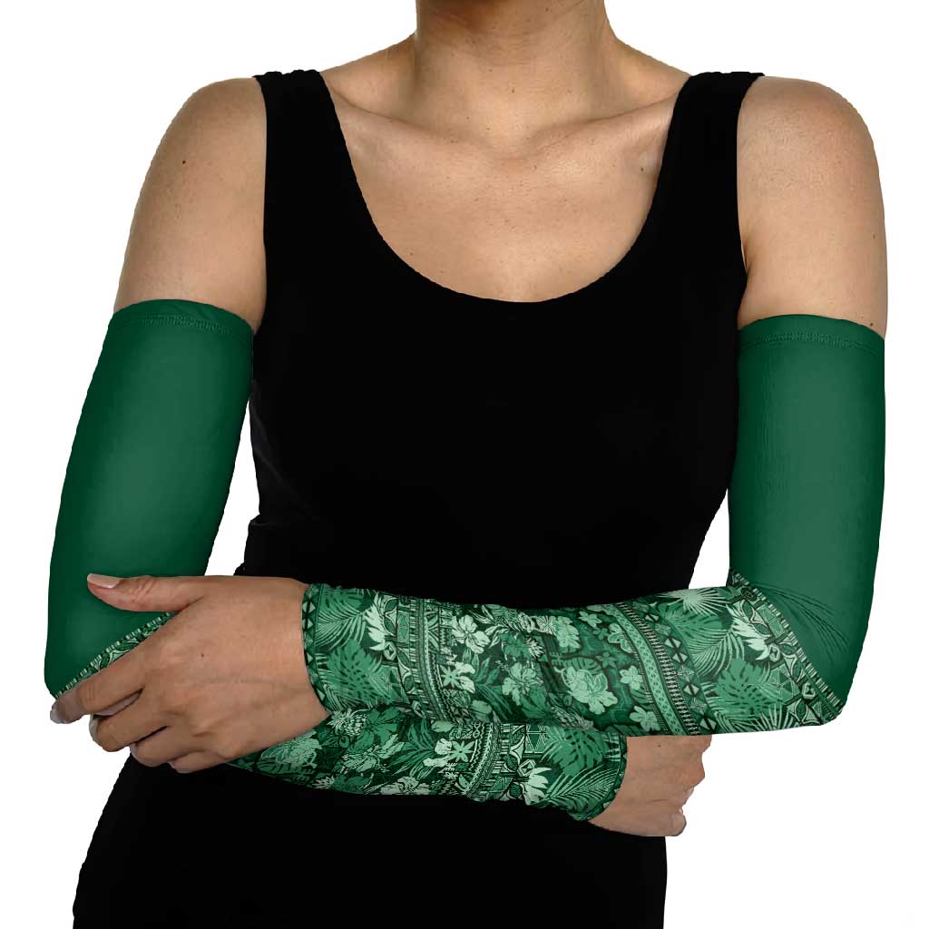 Hawaiian Tribal Elements Hibiscus Arm Sleeves Green Pattern - Polynesian Pride