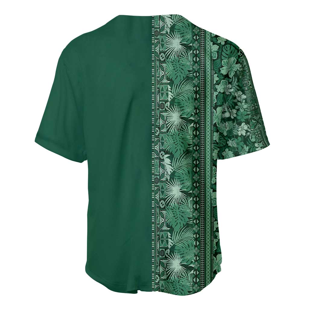 Hawaiian Tribal Elements Hibiscus Baseball Jersey Green Pattern - Polynesian Pride