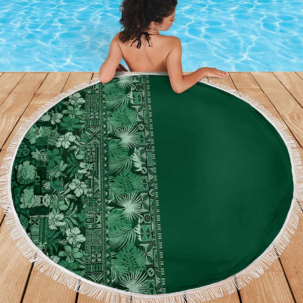 Hawaiian Tribal Elements Hibiscus Beach Blanket Green Pattern - Polynesian Pride