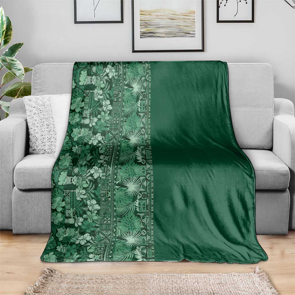 Hawaiian Tribal Elements Hibiscus Blanket Green Pattern - Polynesian Pride
