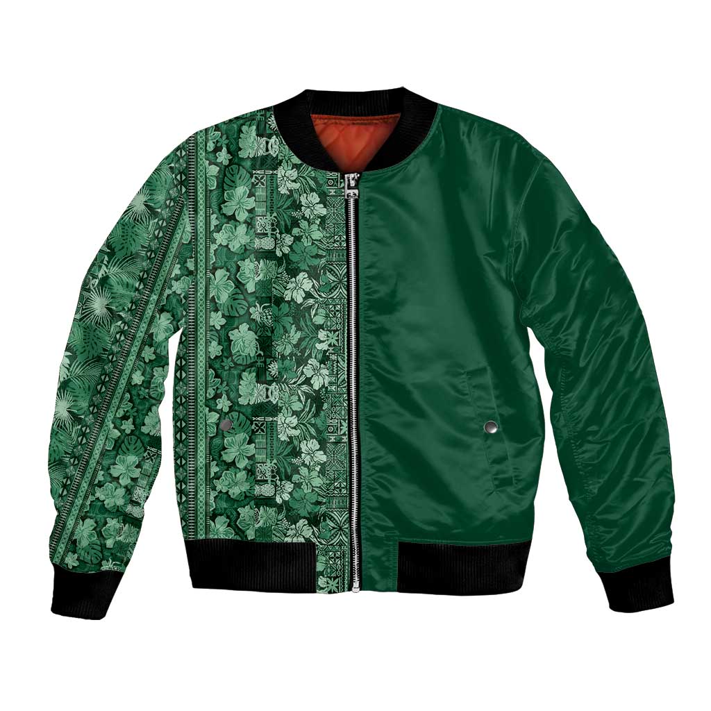 Hawaiian Tribal Elements Hibiscus Bomber Jacket Green Pattern LT9 Unisex Green - Polynesian Pride