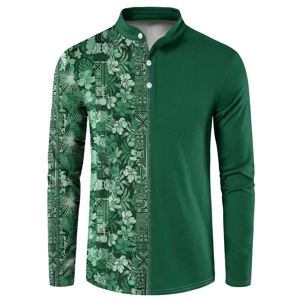 Hawaiian Tribal Elements Hibiscus Button Sweatshirt Green Pattern LT9 Green - Polynesian Pride