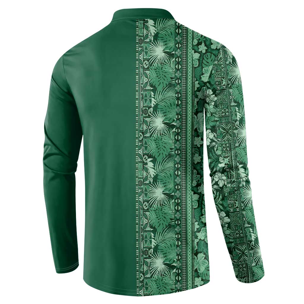 Hawaiian Tribal Elements Hibiscus Button Sweatshirt Green Pattern - Polynesian Pride