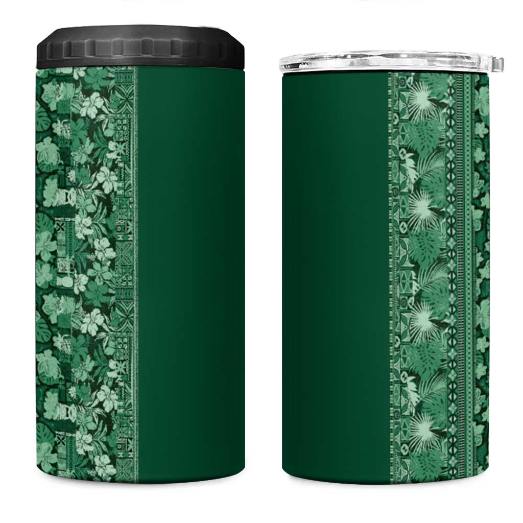 Hawaiian Tribal Elements Hibiscus 4 in 1 Can Cooler Tumbler Green Pattern - Polynesian Pride