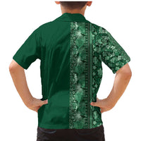 Hawaiian Tribal Elements Hibiscus Family Matching Mermaid Dress and Hawaiian Shirt Green Pattern - Polynesian Pride