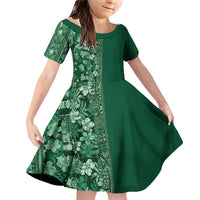 Hawaiian Tribal Elements Hibiscus Family Matching Off Shoulder Short Dress and Hawaiian Shirt Green Pattern - Polynesian Pride