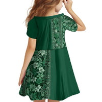 Hawaiian Tribal Elements Hibiscus Family Matching Summer Maxi Dress and Hawaiian Shirt Green Pattern - Polynesian Pride