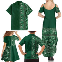 Hawaiian Tribal Elements Hibiscus Family Matching Summer Maxi Dress and Hawaiian Shirt Green Pattern - Polynesian Pride