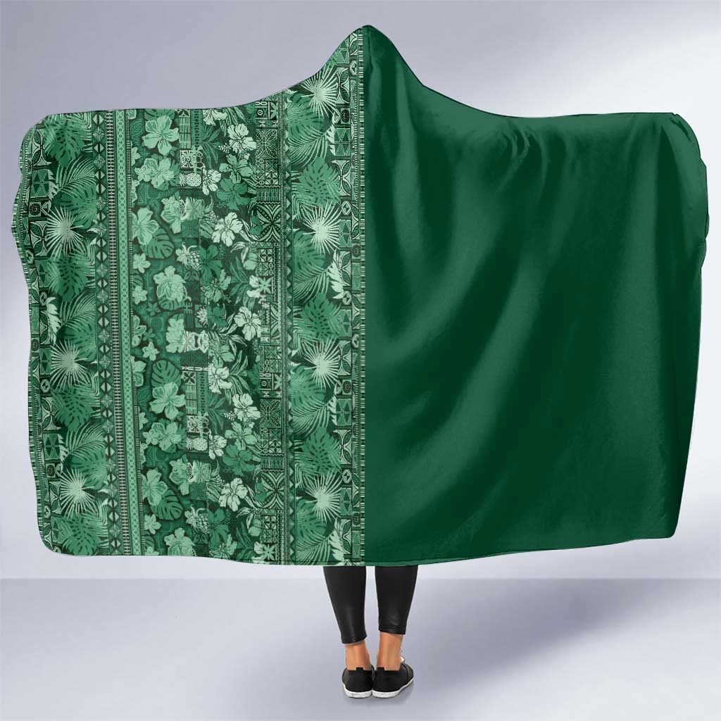 Hawaiian Tribal Elements Hibiscus Hooded Blanket Green Pattern LT9 One Size Green - Polynesian Pride