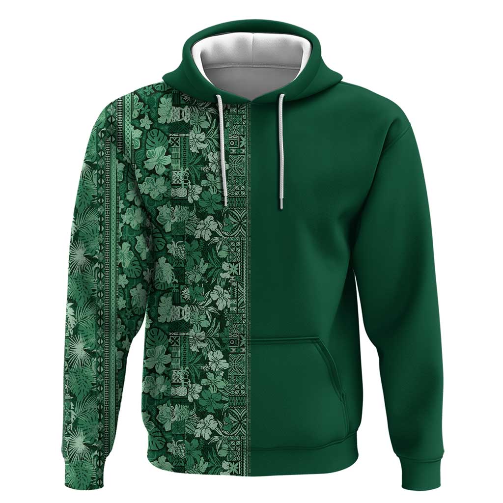 Hawaiian Tribal Elements Hibiscus Hoodie Green Pattern - Polynesian Pride