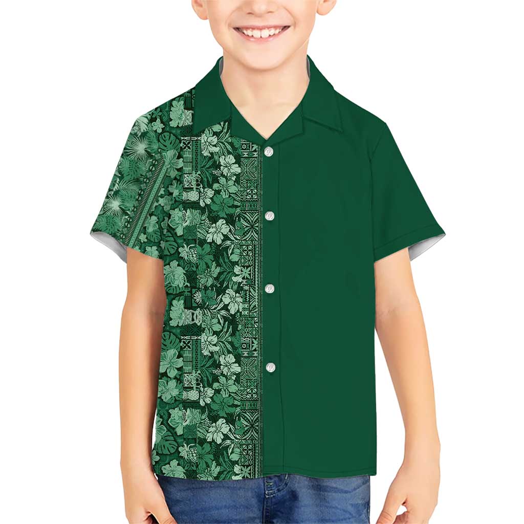 Hawaiian Tribal Elements Hibiscus Kid Hawaiian Shirt Green Pattern LT9 Kid Green - Polynesian Pride