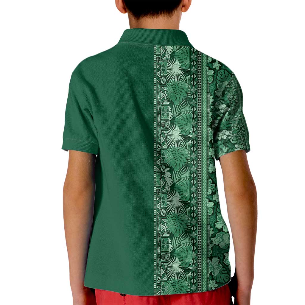 Hawaiian Tribal Elements Hibiscus Kid Polo Shirt Green Pattern - Polynesian Pride