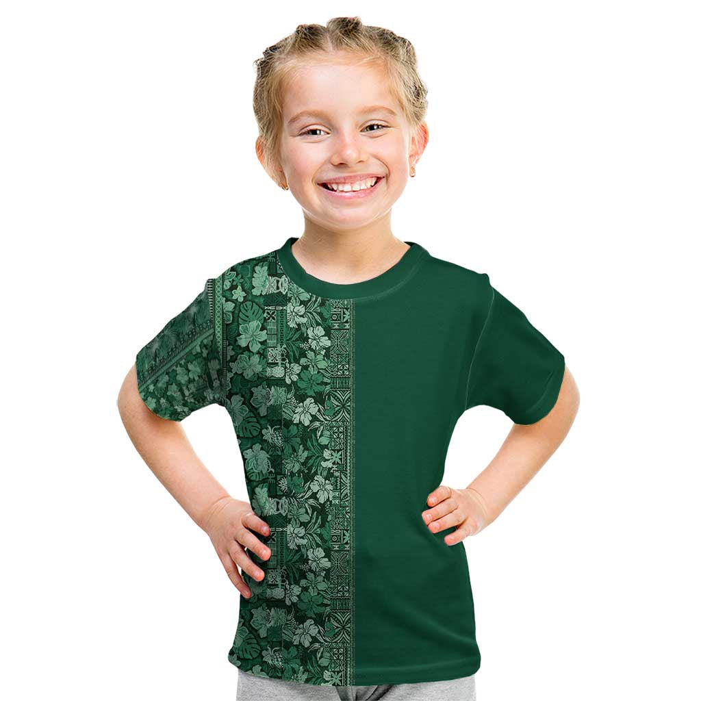 Hawaiian Tribal Elements Hibiscus Kid T Shirt Green Pattern LT9 Green - Polynesian Pride