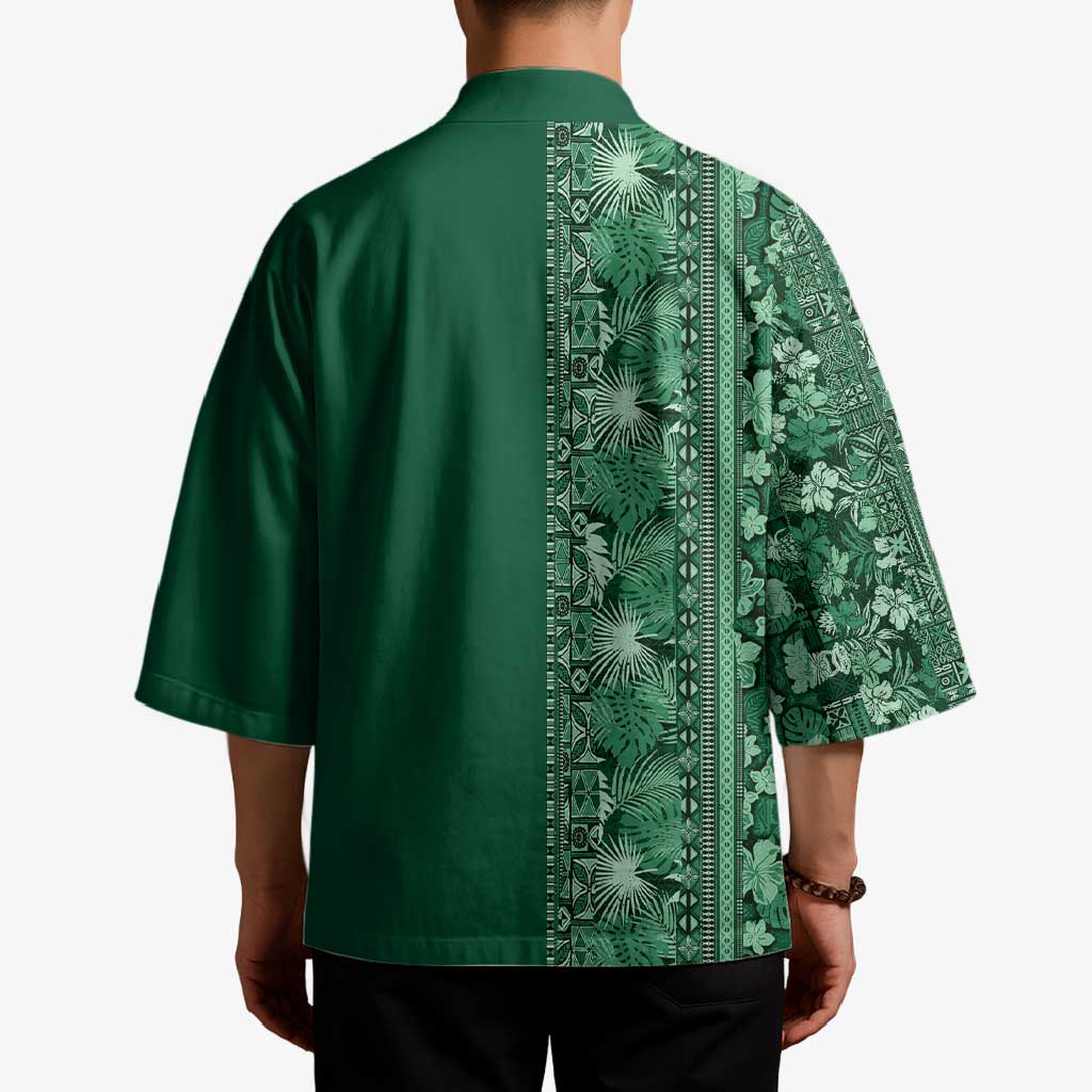 Hawaiian Tribal Elements Hibiscus Kimono Green Pattern - Polynesian Pride