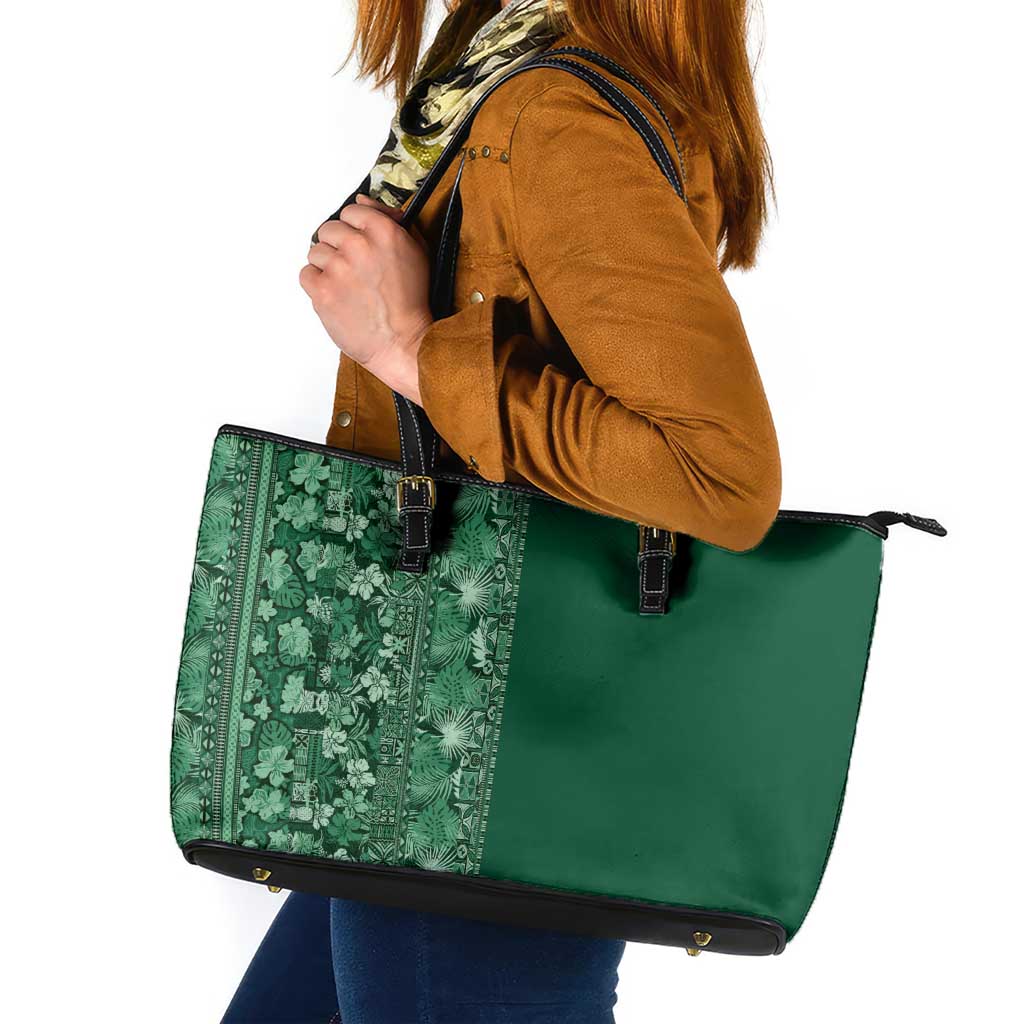 Hawaiian Tribal Elements Hibiscus Leather Tote Bag Green Pattern LT9 Green - Polynesian Pride