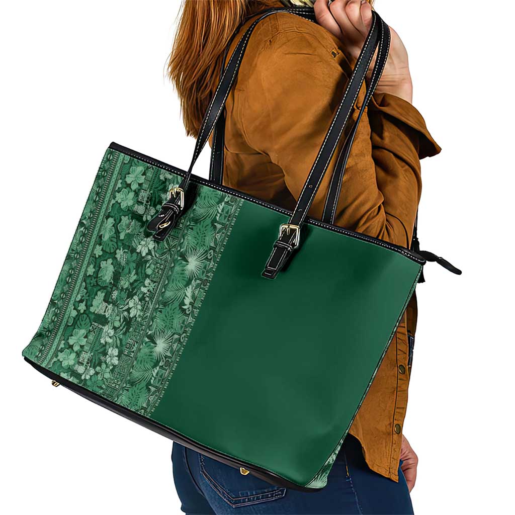 Hawaiian Tribal Elements Hibiscus Leather Tote Bag Green Pattern LT9 - Polynesian Pride
