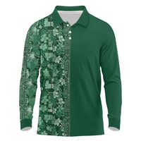 Hawaiian Tribal Elements Hibiscus Long Sleeve Polo Shirt Green Pattern - Polynesian Pride