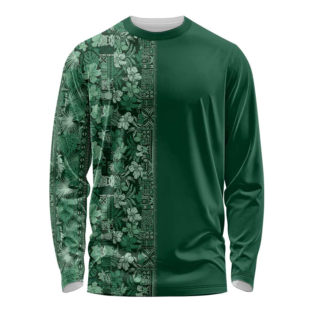 Hawaiian Tribal Elements Hibiscus Long Sleeve Shirt Green Pattern LT9 Unisex Green - Polynesian Pride