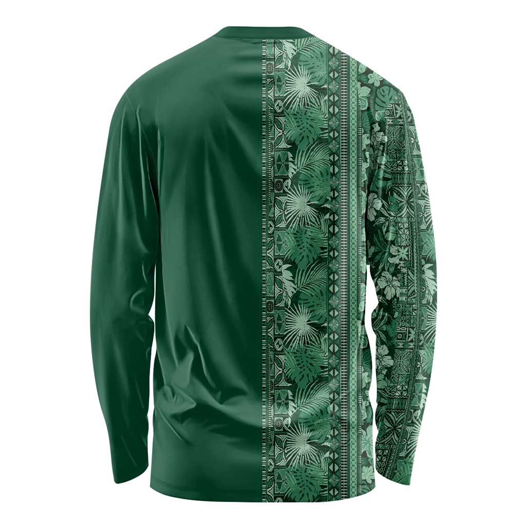 Hawaiian Tribal Elements Hibiscus Long Sleeve Shirt Green Pattern - Polynesian Pride