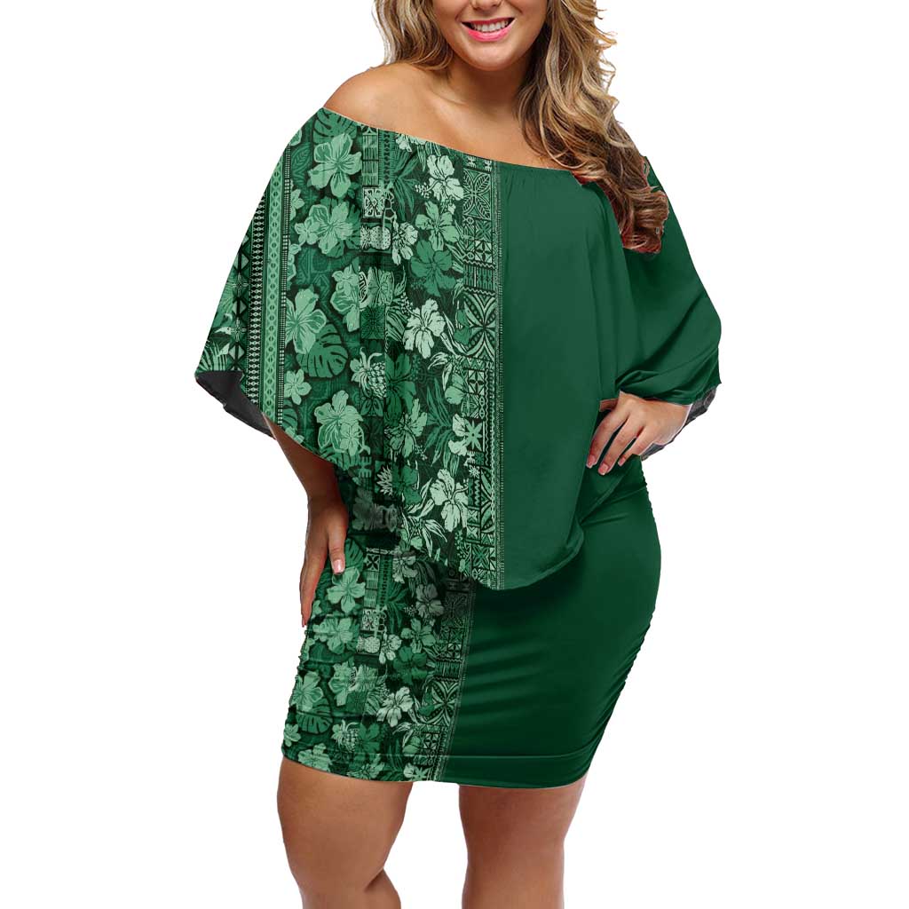 Hawaiian Tribal Elements Hibiscus Off Shoulder Short Dress Green Pattern LT9 Women Green - Polynesian Pride