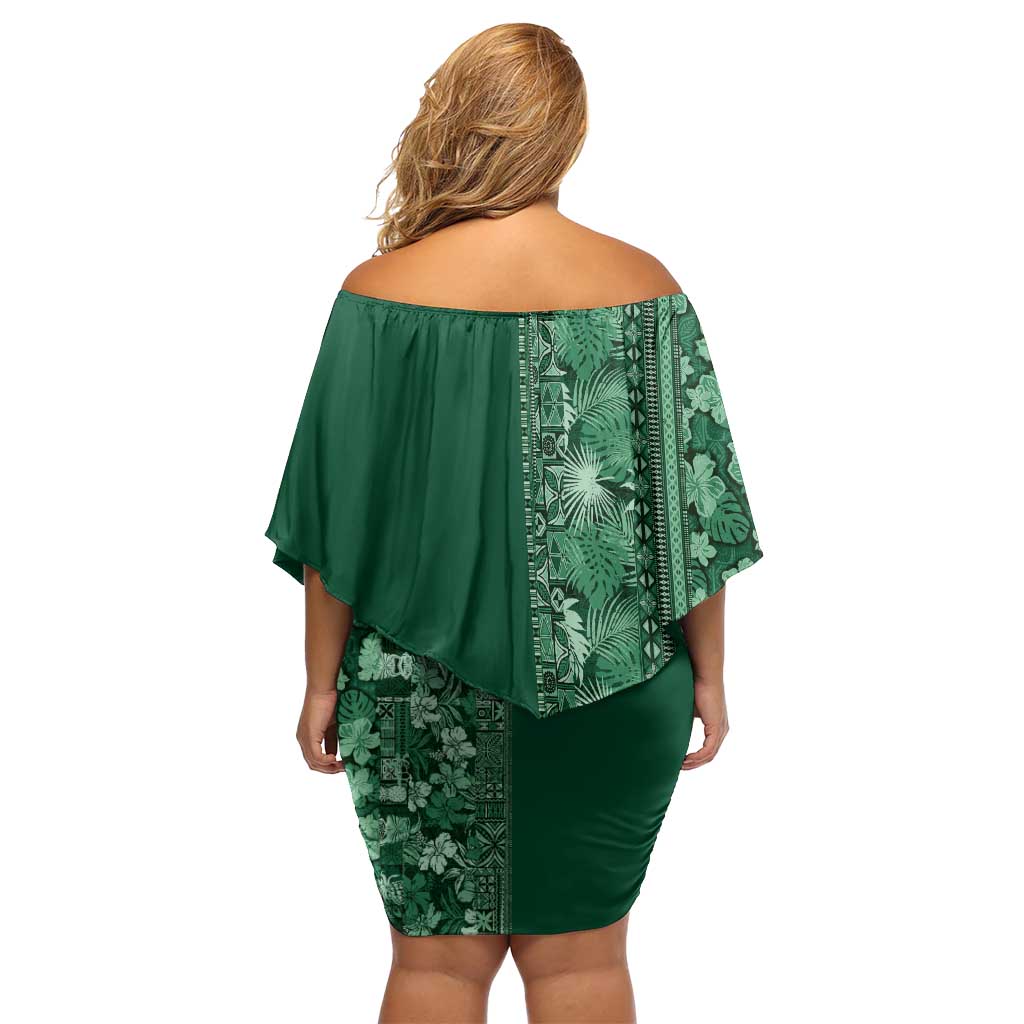 Hawaiian Tribal Elements Hibiscus Off Shoulder Short Dress Green Pattern LT9 - Polynesian Pride