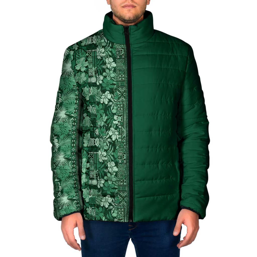 Hawaiian Tribal Elements Hibiscus Padded Jacket Green Pattern LT9 Men Green - Polynesian Pride