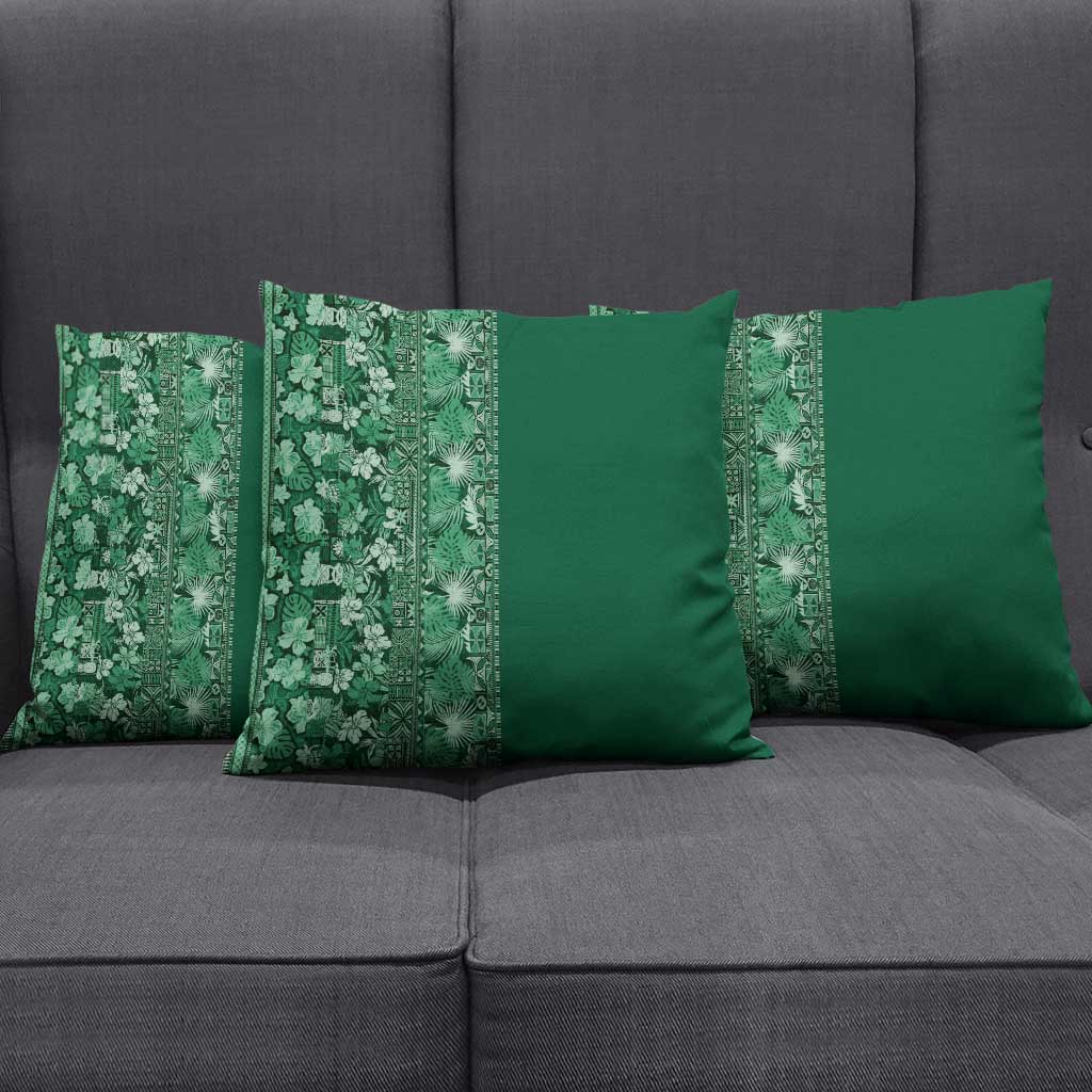 Hawaiian Tribal Elements Hibiscus Pillow Cover Green Pattern - Polynesian Pride