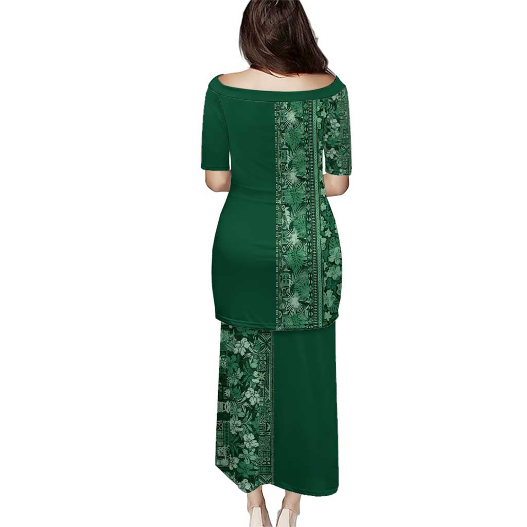 Hawaiian Tribal Elements Hibiscus Puletasi Green Pattern - Polynesian Pride