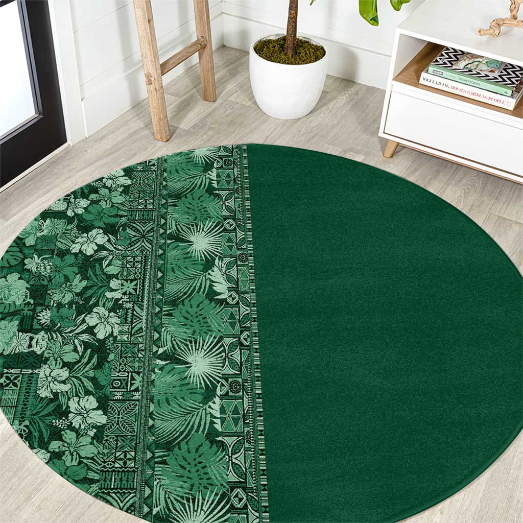 Hawaiian Tribal Elements Hibiscus Round Carpet Green Pattern LT9 Green - Polynesian Pride