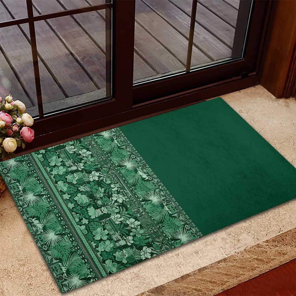 Hawaiian Tribal Elements Hibiscus Rubber Doormat Green Pattern - Polynesian Pride