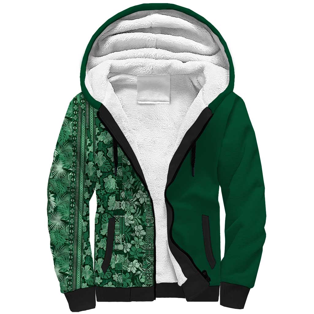 Hawaiian Tribal Elements Hibiscus Sherpa Hoodie Green Pattern LT9 Unisex Green - Polynesian Pride