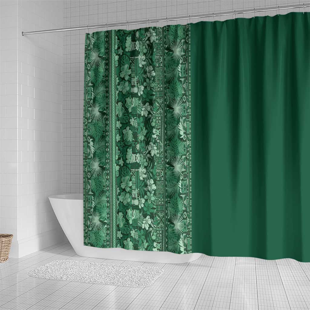 Hawaiian Tribal Elements Hibiscus Shower Curtain Green Pattern - Polynesian Pride