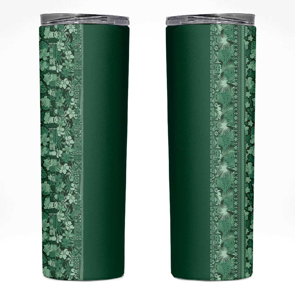 Hawaiian Tribal Elements Hibiscus Skinny Tumbler Green Pattern - Polynesian Pride