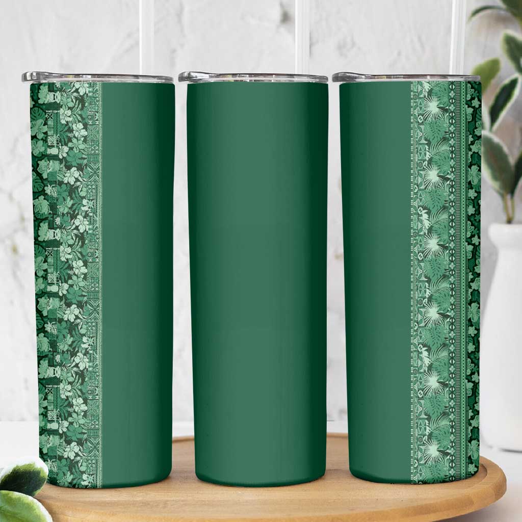 Hawaiian Tribal Elements Hibiscus Skinny Tumbler Green Pattern - Polynesian Pride