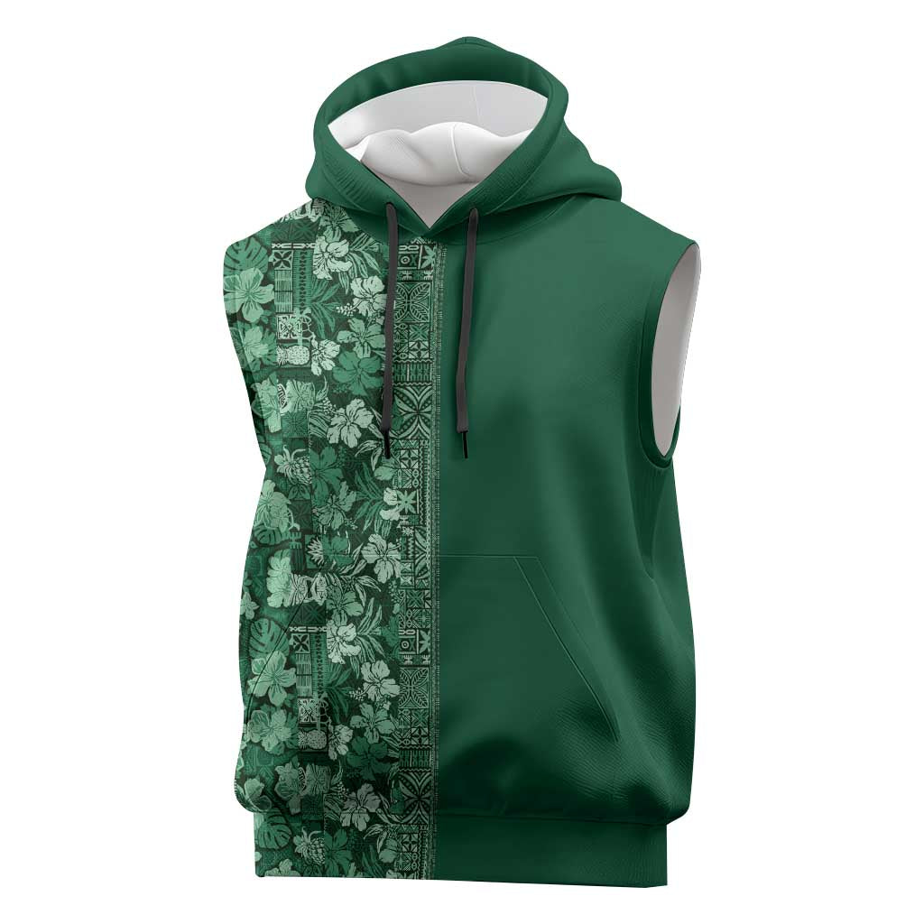 Hawaiian Tribal Elements Hibiscus Sleeveless Hoodie Green Pattern LT9 Green - Polynesian Pride