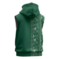 Hawaiian Tribal Elements Hibiscus Sleeveless Zip Hoodie Green Pattern - Polynesian Pride