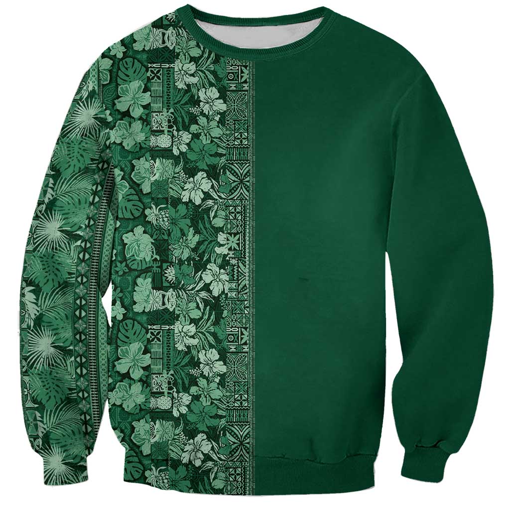 Hawaiian Tribal Elements Hibiscus Sweatshirt Green Pattern LT9 Unisex Green - Polynesian Pride