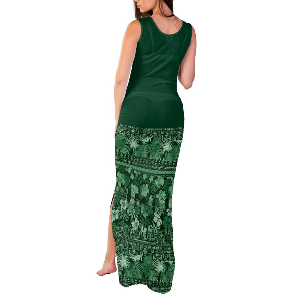 Hawaiian Tribal Elements Hibiscus Tank Maxi Dress Green Pattern - Polynesian Pride