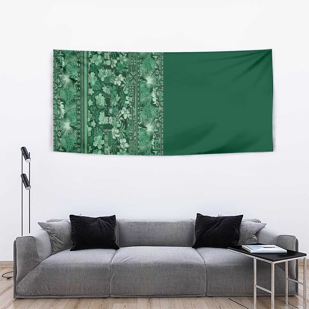 Hawaiian Tribal Elements Hibiscus Tapestry Green Pattern - Polynesian Pride
